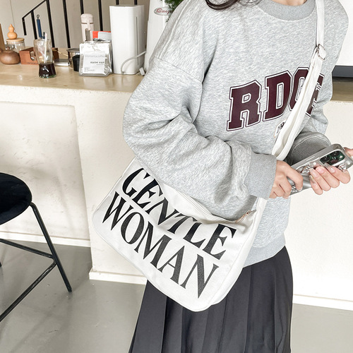 2024 Summer New Korean Style Simple Canvas Women's Shoulder Bag Large Capacity Tote Bag Forest System Casual Large Bag