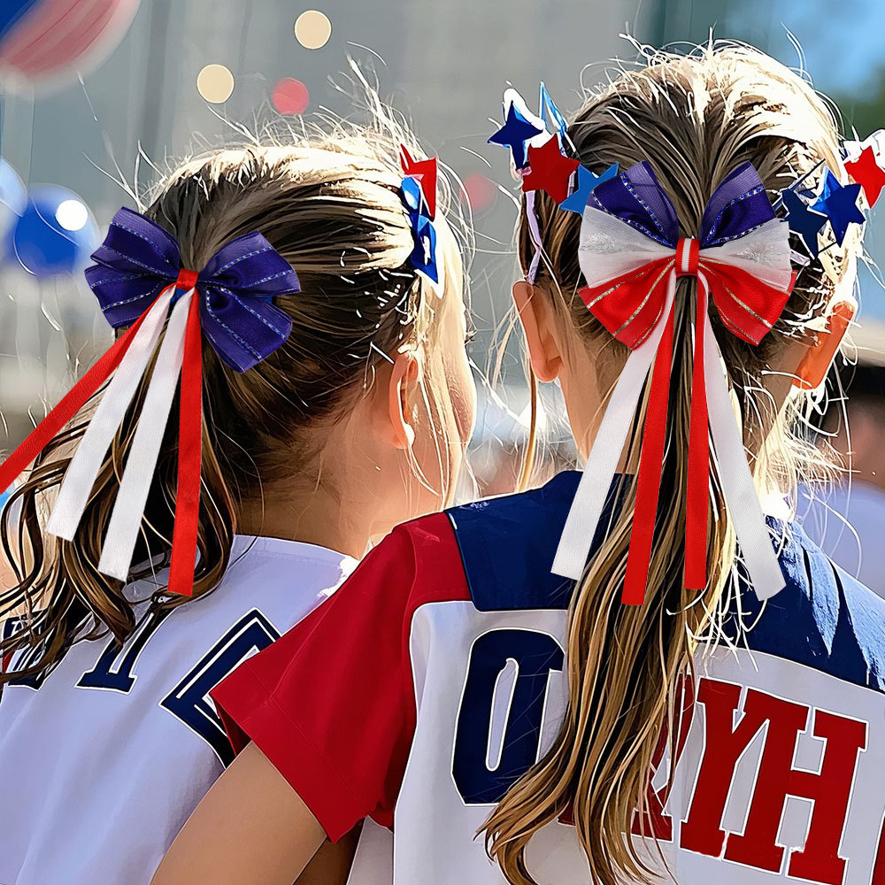Nuevo Día de la Independencia Americana Bowknot Head Cuerda Estrella Bandera Estampado Día Nacional Tema Fiesta Decoración Cinta Anillo para el cabello image 3