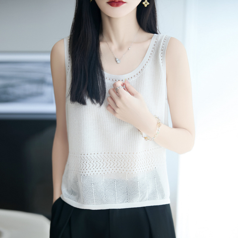 Korean-style knitted hollow-out sleeveless vest for women, 2026 summer new pure desire short sleeveless camisole Korean-style knitted hollow-out sleeveless vest for women, 2026 summer new pure desire short sleeveless camisole