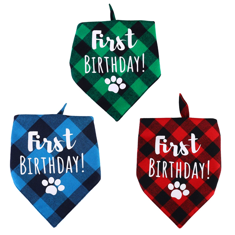 Завод прямой в наличии трансграничный эксклюзивный классический плед собака День рождения треугольник полотенце слюны любимчика Полотенце День рождения шарф