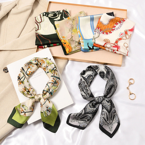 New high-end silk scarf 70cm small square scarf for women, versatile spring and autumn style, fashionable summer style, thin shirt