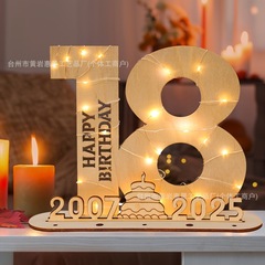 亚马逊木质摆件金钱礼物18岁生日数字发光木制标牌留言簿木质钱夹