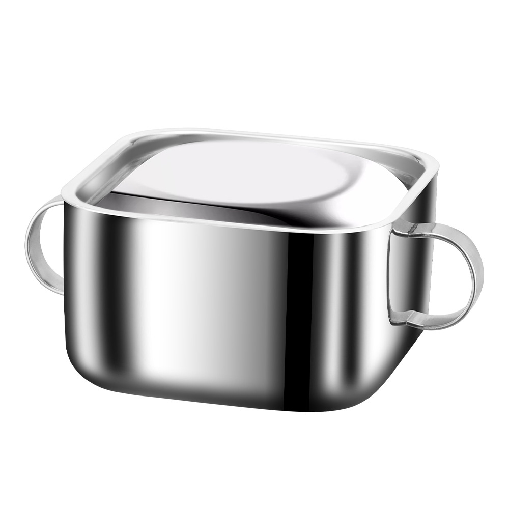 Caja de almuerzo cuadrada de fabricación personalizada 304 tazón de acero inoxidable de doble oreja general tazón de fideos con cubierta tazón de preservación extra grueso