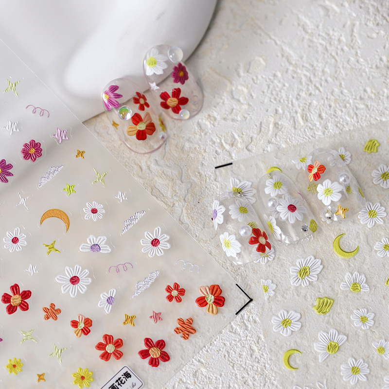 Iron Thin Tough Nail Art Sticker Small Fresh Simple Daisy Graffiti Flower TS-3681 Oil Painting Daisy