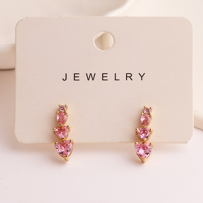 Sweet Heart Shape Copper Plating Inlay Zircon Drop Earrings 1 Pair