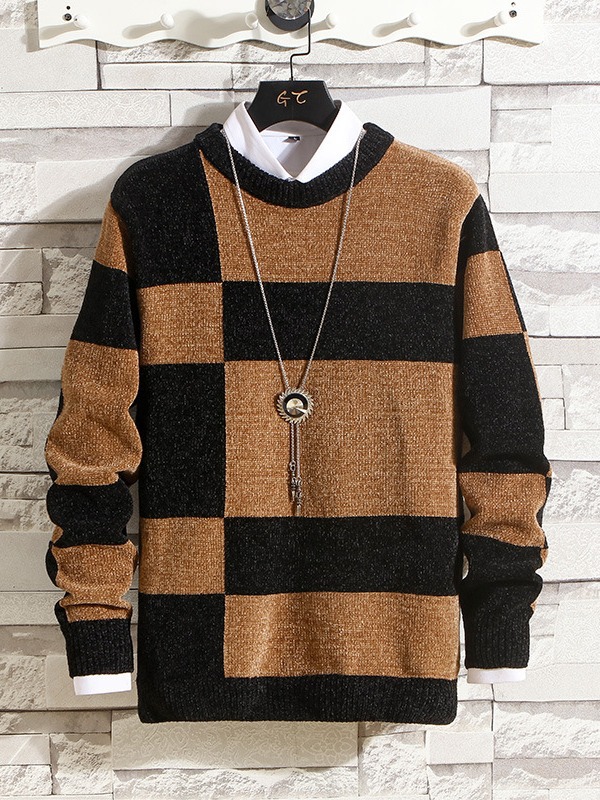 demi-season two-tone knitted trend base body-friendly sweater with a…