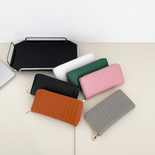 大容量钱包2024新款跨境多卡位拉链手拿包长款手机包简约编织卡包