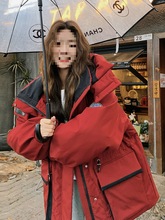 小个子工装羽绒服女派克服棉衣棉袄外套新款2025年冬季红色冲锋衣