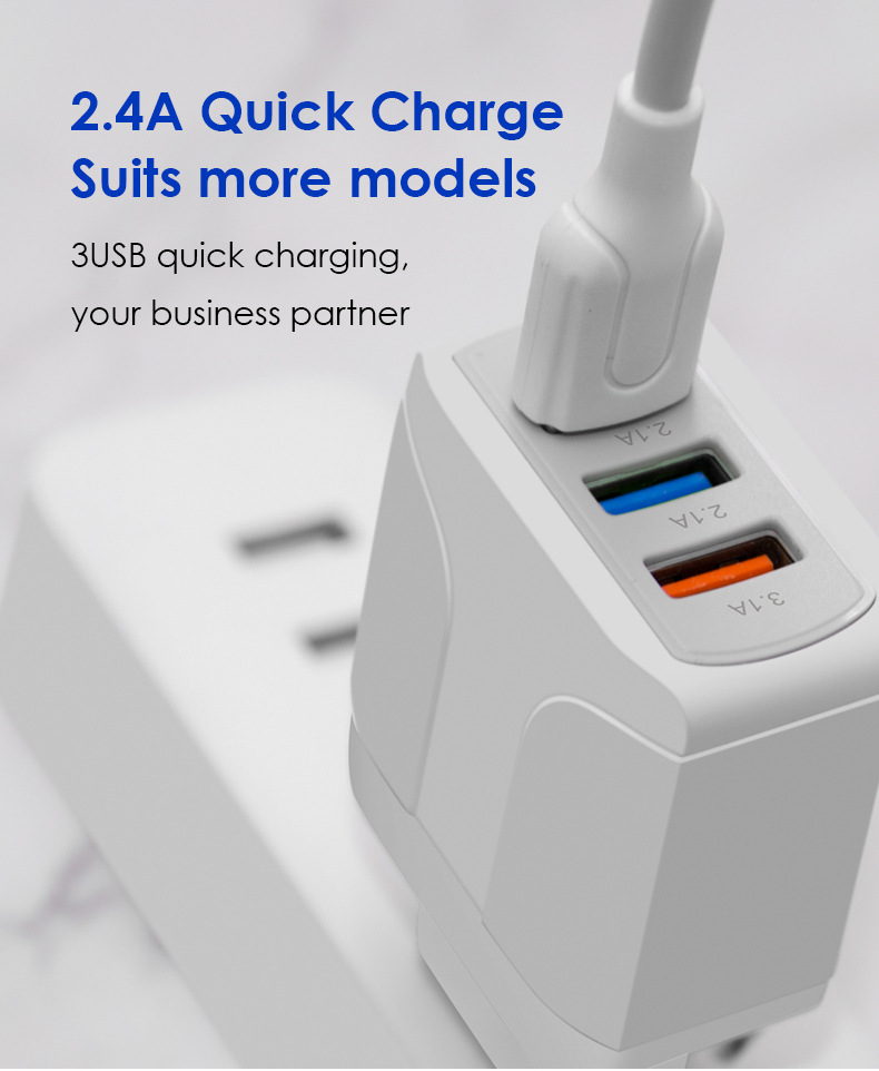Cargador de teléfono móvil 2,4 A, carga rápida, carga directa, adaptador de corriente de múltiples puertos USB_voghion.com