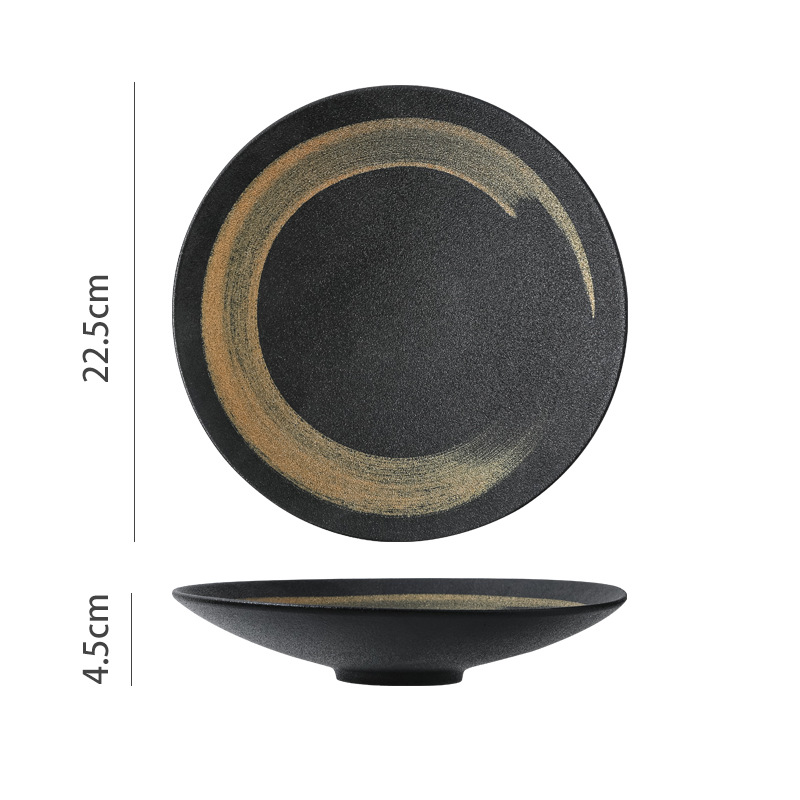 Cuencos de cerámica pintados a mano de arena negra, platos de cerámica, platos de ensalada, platos de pescado hervido, platos