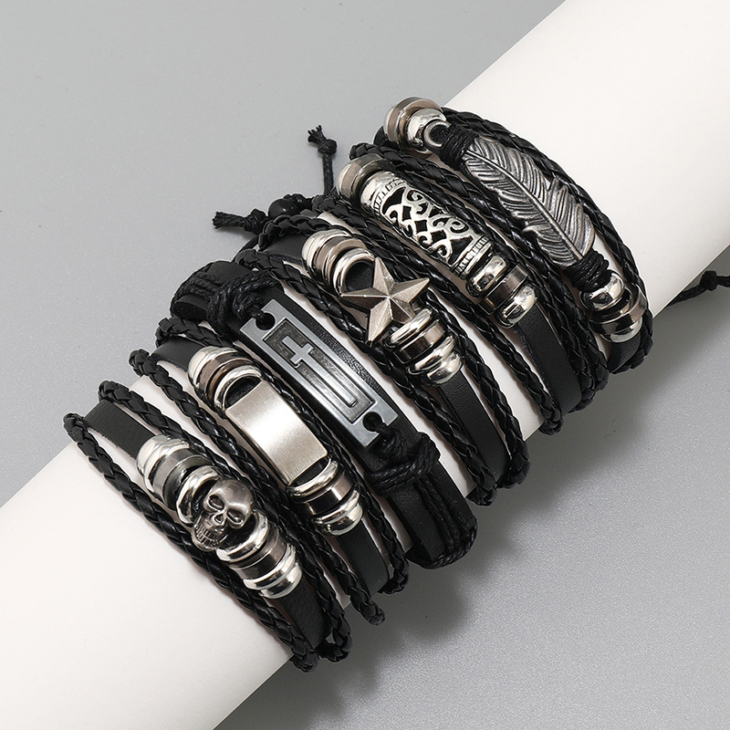63g Weight Punk Geometric Pu Leather Alloy Plastic Plating Men's Bracelets Men Cord & Leather Bracelets
