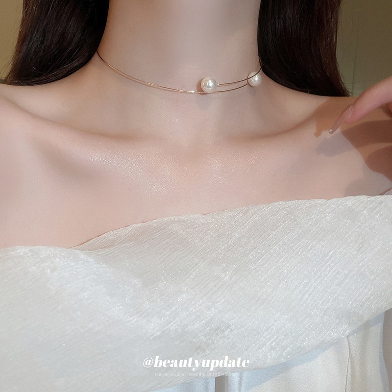 Collar de perlas con lazo de flor con cuentas francesas Elegante cadena de clavícula con sentido de alta gama retro ligero decoración de lujo femenino