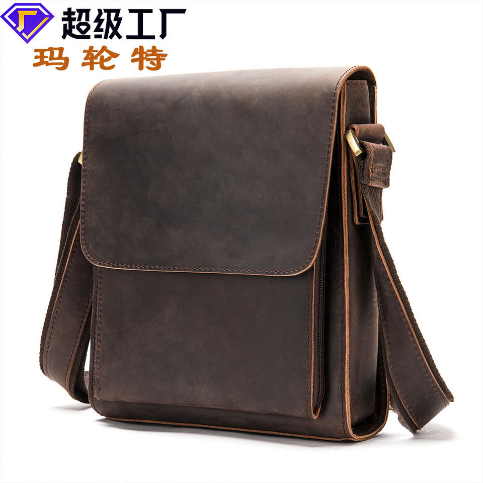 Túi đeo chéo nam da thật da ngựa điên phong cách retro, túi đeo vai đựng vừa máy tính bảng 8 inch — 1323 màu nâu, 1323cà phê, 6097 cà phê đen, 6097 màu nâu