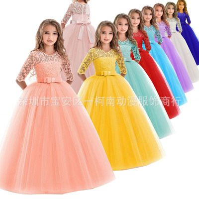 2023熱銷兒童禮服長袖婚禮花童裙Ebay熱賣歐美公主裙Girl dress