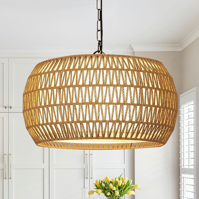 Cross-border Amazon rattan E26 chandelier Bohemian chandelier hand-woven simple American farmhouse chandelier