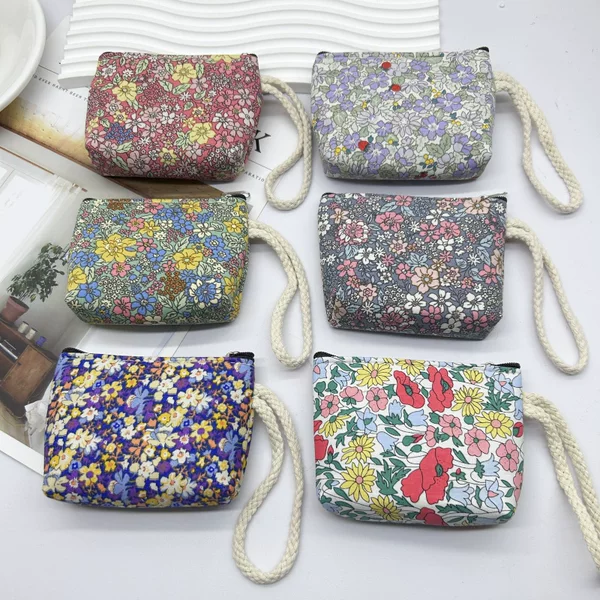 New Floral Pastoral Coin Purse Coin Bag Wrist Bag Fabric Small Wallet Women's Clutch Key Bag