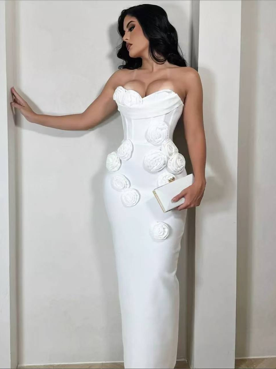 Ropa de mujer europea y americana transfronteriza, vestido de dama de honor floral blanco estilo francés, vestido de novia de lujo ligero de alta gama para mujer, vestido de cumpleaños de alta gama.