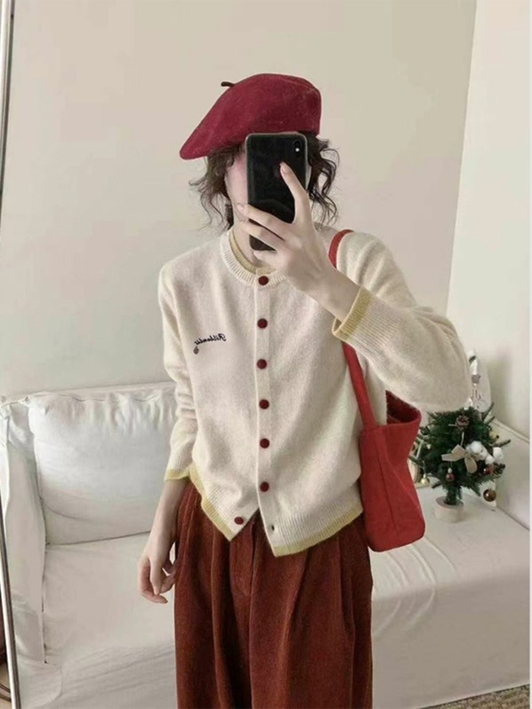 2025秋冬新款女装韩系设计感圆领毛衣长袖针织开衫气质上衣外套女|undefined