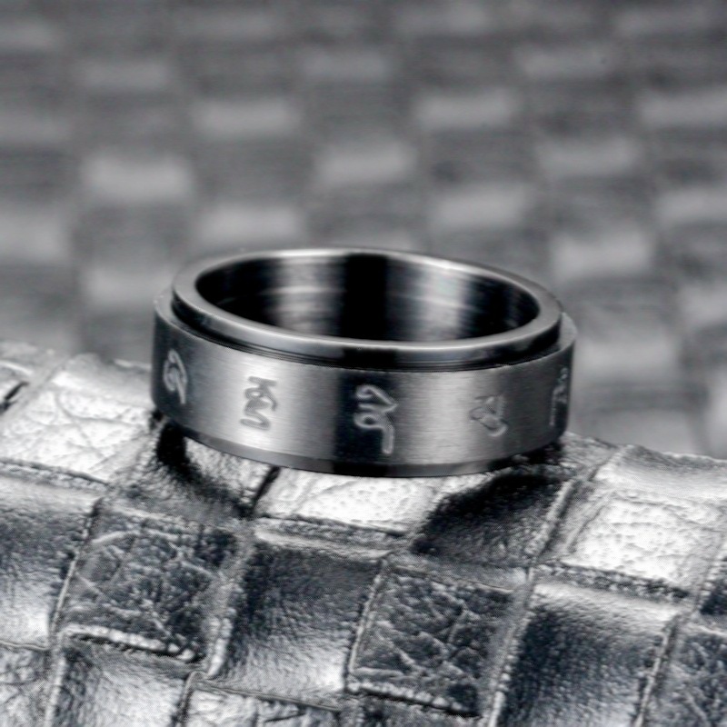 Menu0027s  Vertical Character Mantra Rotating Decompression Lucky Titanium Steel Ring