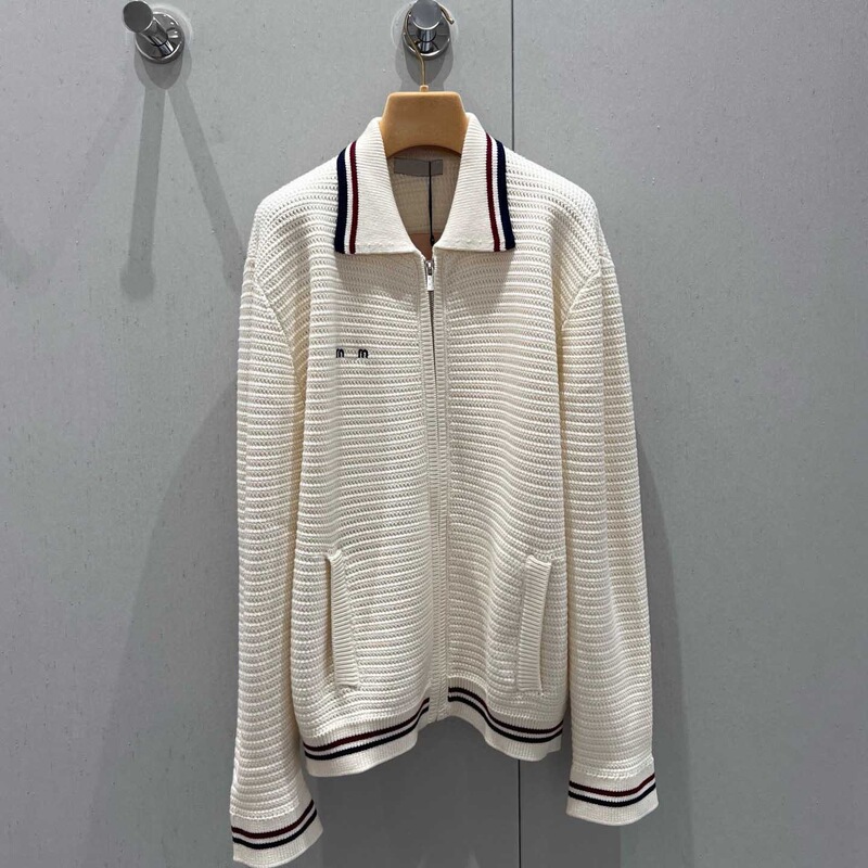m series 2026 summer new style baseball jacket with embroidered letter logo on the chest, versatile color-blocking striped knit cotton jacket