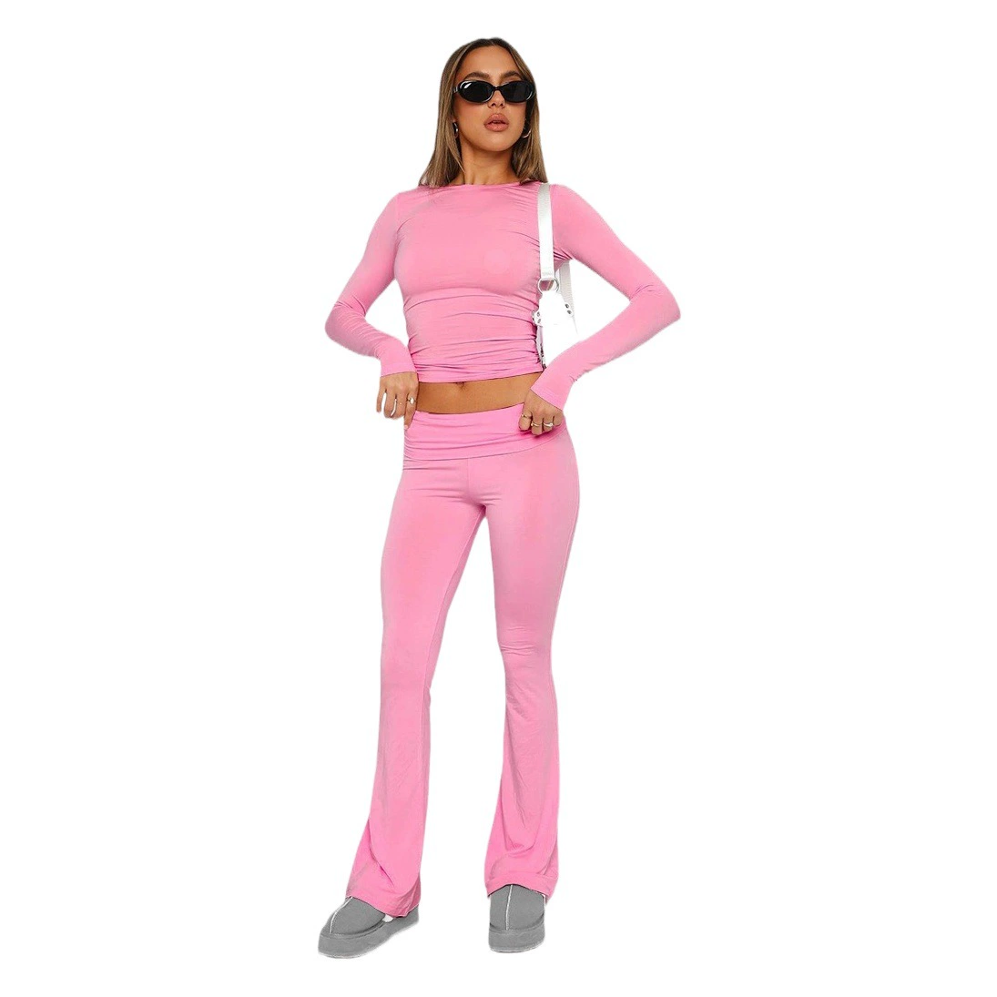 2024 Трансграничная Европа и США Амазонка новый повседневный ветер с низкой талией расклешенные брюки мода тонкая сплошная брюки костюм женский