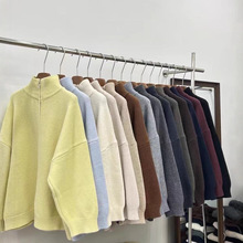 欧美跨境新款大码宽松慵懒风双拉链设计感长袖加厚针织开衫毛衣女