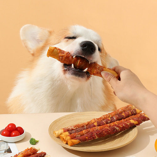 Factory Direct Sale Pet Snacks Cowhide Sticks for Dogs, Durable Chew Toys, Calcium Supplement, Teeth Cleaning Chicken and Duck Meat Cowhide Sticks Wholesale