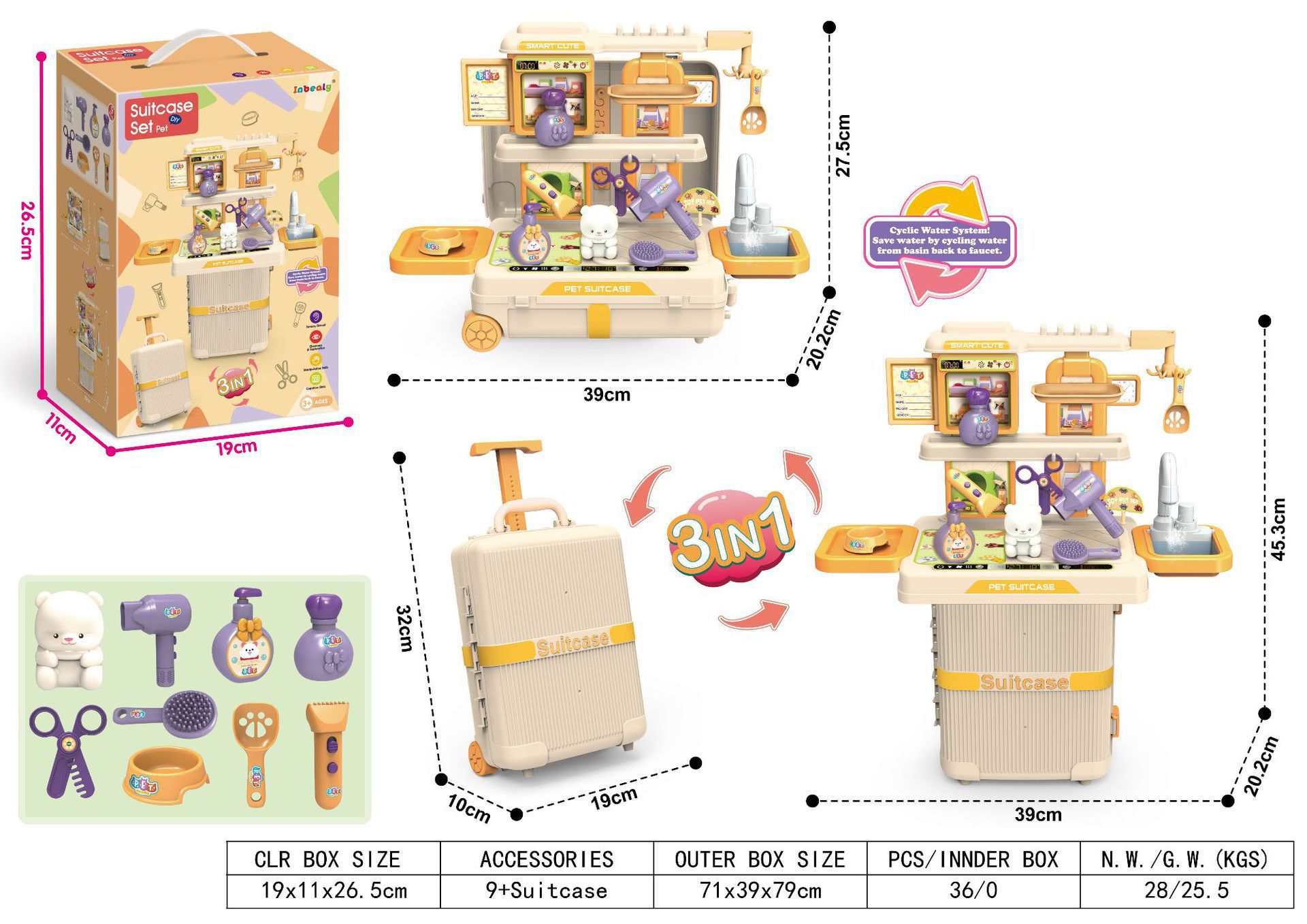 3 - en - 1 pet tema pull box color embalaje