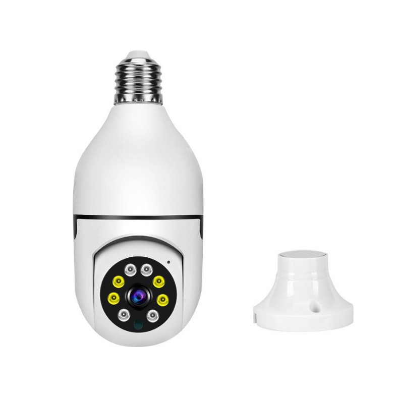 Cámara de Seguridad Tipo Foco 360° ABS Visión Nocturna a Color Inalámbrica para Interiores y Exteriores