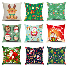 跨境新款圣诞节抱枕套简约节日印花靠枕套棉麻家居装饰沙发靠垫套