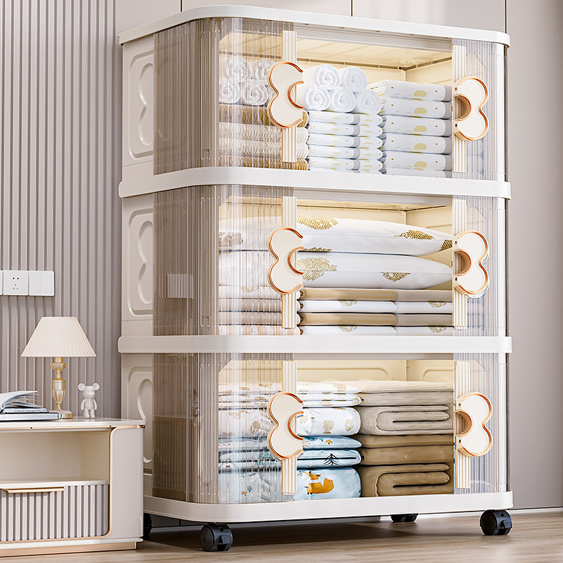 ♔ Folding Storage Cabinet with Large Capacity for Home Use, Roll-Up Door Storage Cabinet for Living Room Toy Storage and Bedroom Clothing Organization