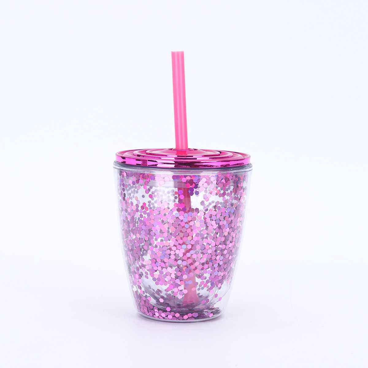 Taza de huevo portátil de doble capa de alto valor transfronterizo, taza de paja de plástico transparente creativa japonesa y coreana, taza de polvo flash de alta calidad