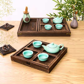木质茶盘家用实木桐木日用餐盘复古分格中式茶叶茶壶盘套装
