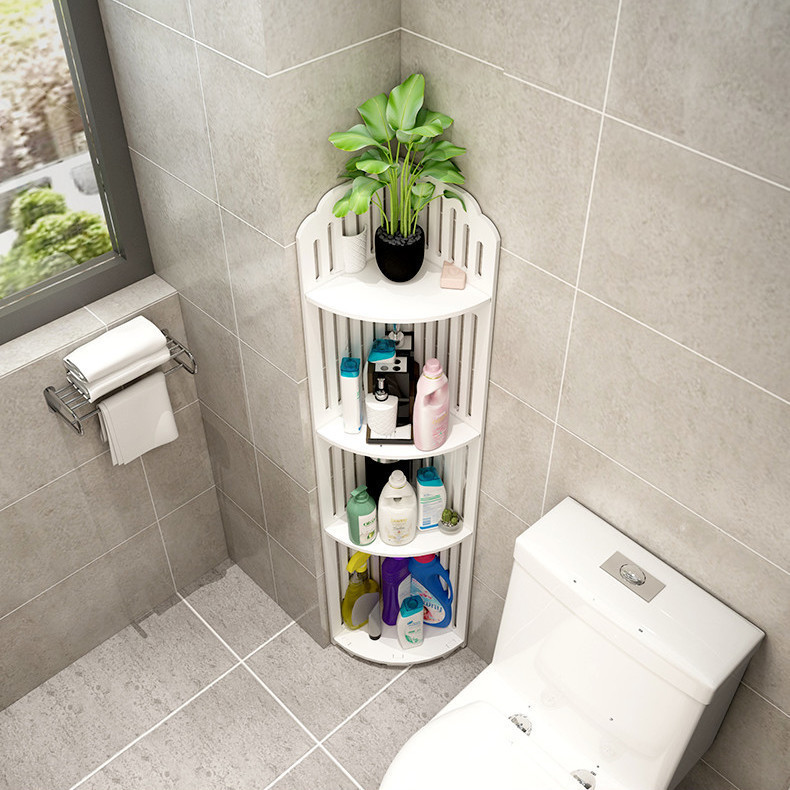 プラスチック浴室床置き収納棚壁の隅のトイレの棚の三角形の棚のトイレのシャンプーの収納|undefined