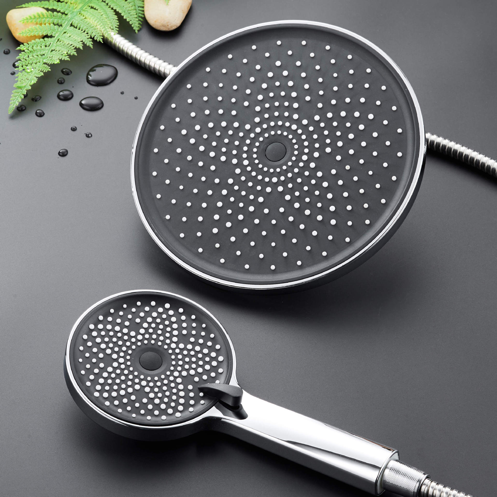 Cross-Border Wholesale Black Starry Sky Shower Head Set Household Shower Bathroom Nordic Rain Shower Head Set
