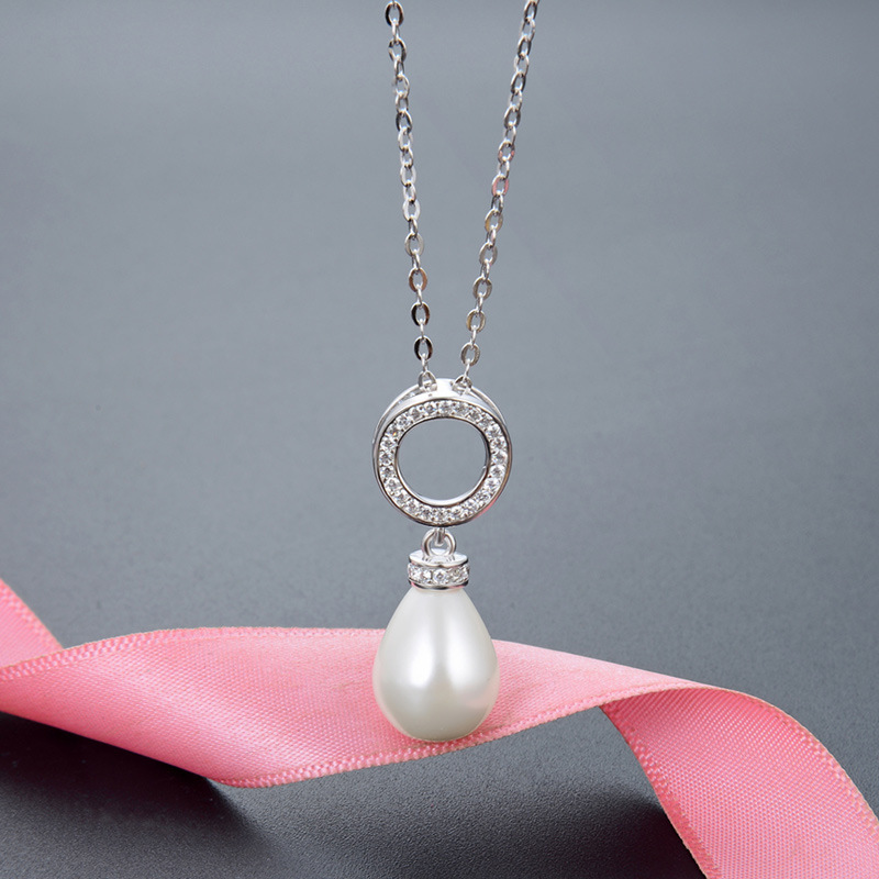 Corea del Sur temperamento transfronterizo simple collar de zircon mujer S925 plata esterlina diamantes huecos collar de perlas redondas cadena clavícula