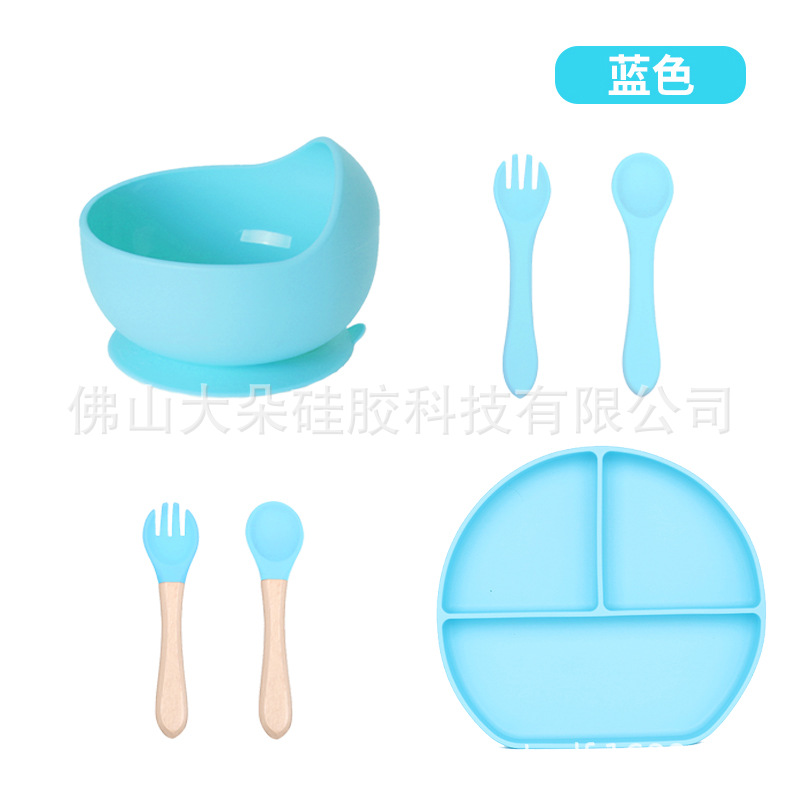 Precio bajo de la fábrica libre combinación de silicona bebé placa niños suplemento alimenticio tazón cuchara taza de agua babero traje