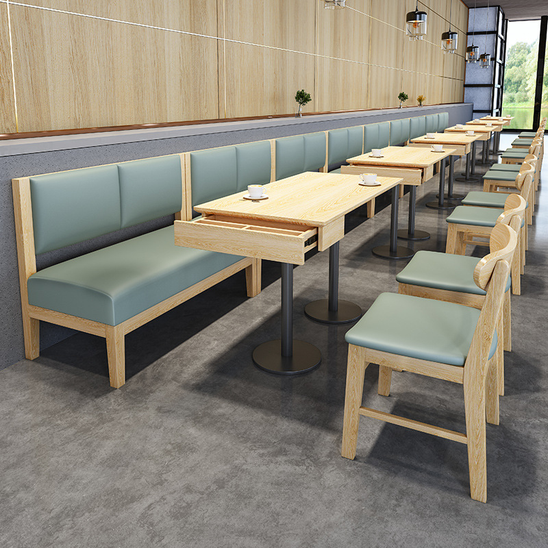 Restaurante personalizado restaurante café leche té hamburguesas tiendas de agua azucarada contra la pared asiento de sofá mesas y sillas combinación de muebles comerciales