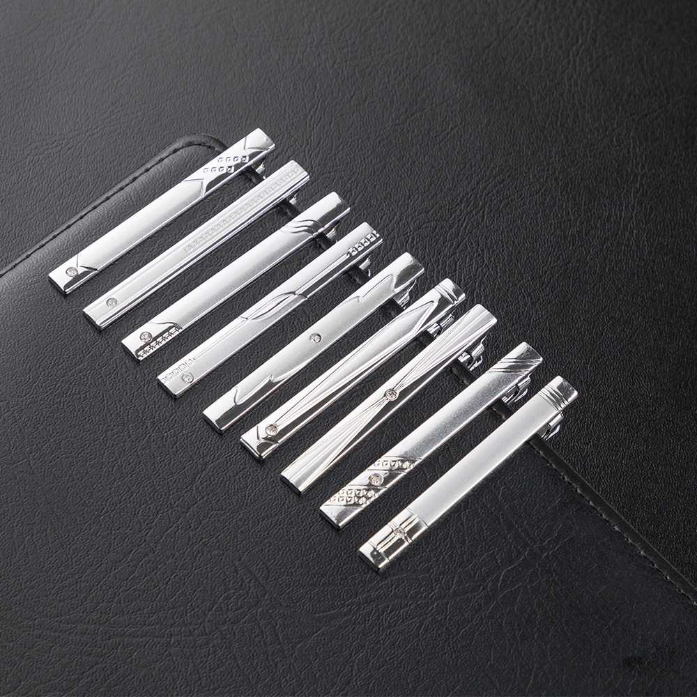 In stock new boutique electroplating silver matte matte sandblasting tie clip foreign trade Men's collar clip wholesale