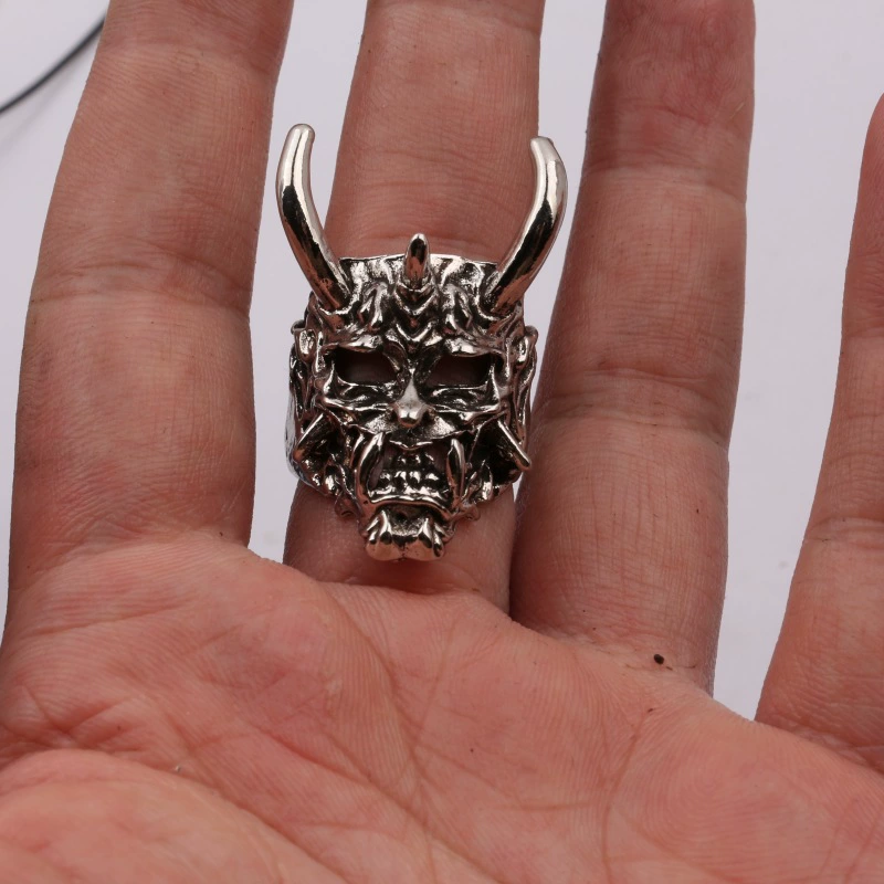 Adjustable prajna mask ring, punk/gothic horn design, lightweight, adjustable opening