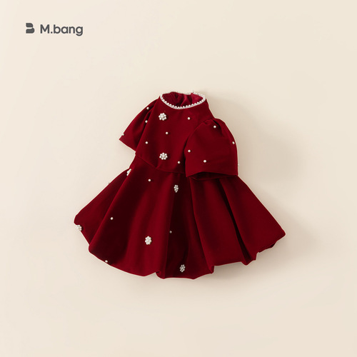 babycity children's clothing girls dress spring pearl red dress princess dress children's performance dress children's dress