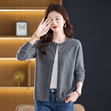 秋季新款开衫红色圆领上衣100%羊毛针织衫宽松妈妈羊毛衫春秋毛衣，女装针织衫/毛衣，妃慕昵服饰