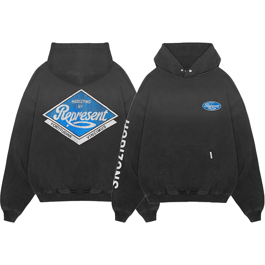 REPRESENT otoño e invierno nuevo estilo letra cursiva lema estampado calle alta casual negro suéter con capucha para hombres y mujeres