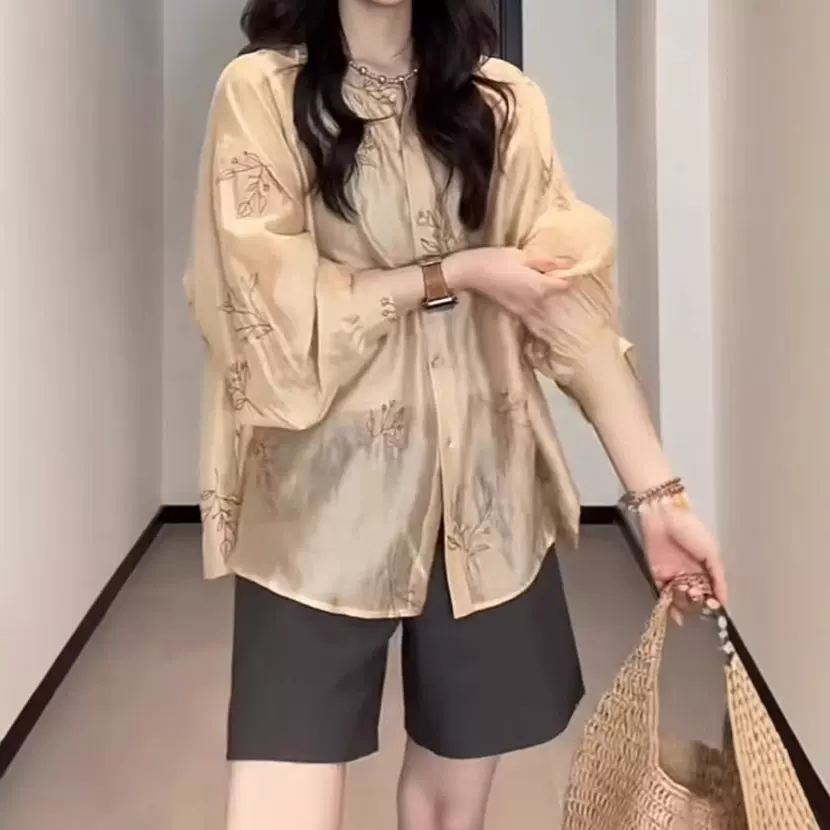 2025年随风自由天丝亚麻气质轻奢时尚百搭潮流女士春夏印花衬衫