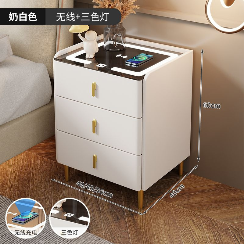 智能床头柜岩板床头桌三抽多功能无线充电现代简约卧室家用床边柜|undefined