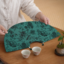织锦刺绣如黛织锦花鸟扇形干泡茶席家用茶桌隔热垫桌旗桌布零配件
