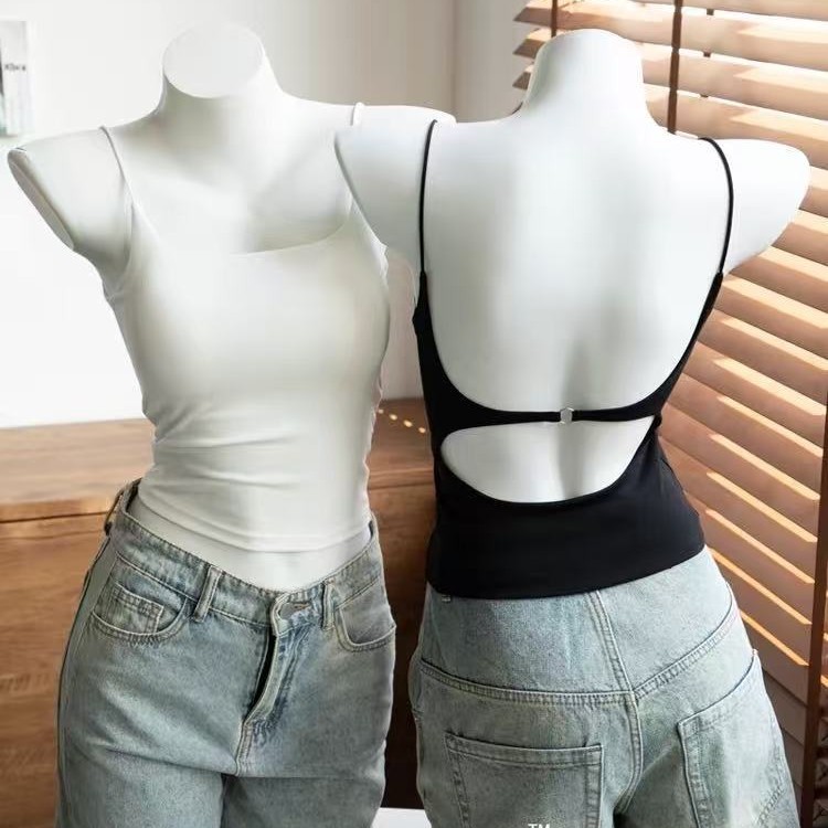 Hollow-Out Backless Camisole with Chest Pads for Women, Suitable for Small Busts, Expands and Enhances Appearance, Can Be Worn as a Base Layer or Outerwear