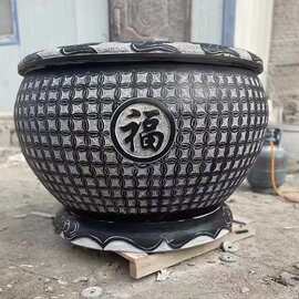 青石仿古水缸别墅户外石雕鱼缸庭院养鱼荷花石缸聚宝盆复古摆件