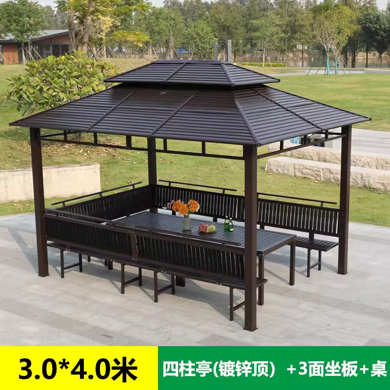pabellón al aire libre techo galvanizado pabellón de cuatro pilares patio jardín terraza ocio sombrilla gran cobertizo