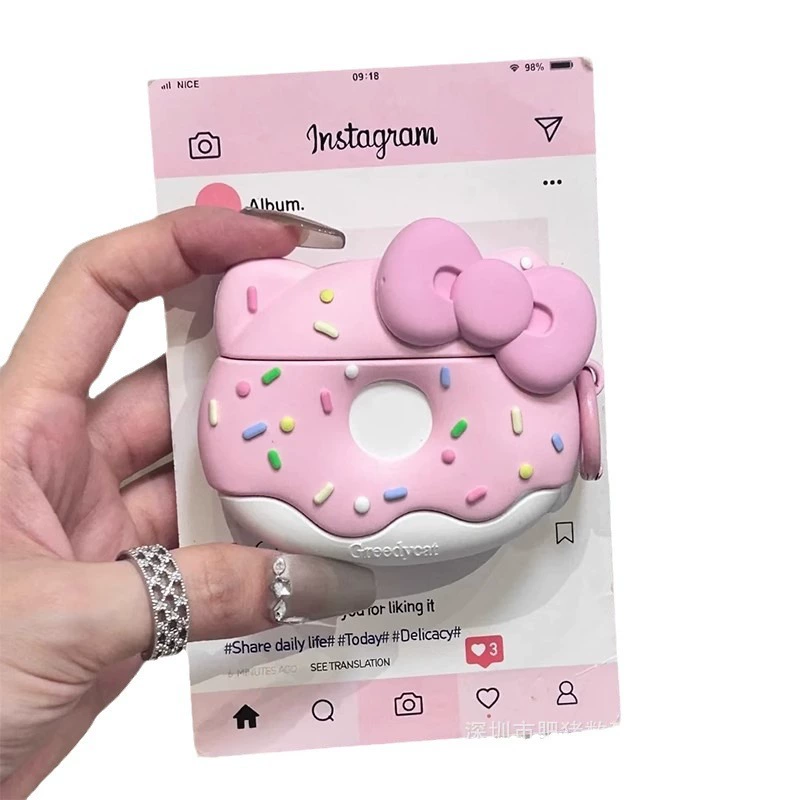 Silicone AirPods Case (Hello Kitty) with Bow, Drop Protection — Fits AirPods 1, 2, 3, Pro